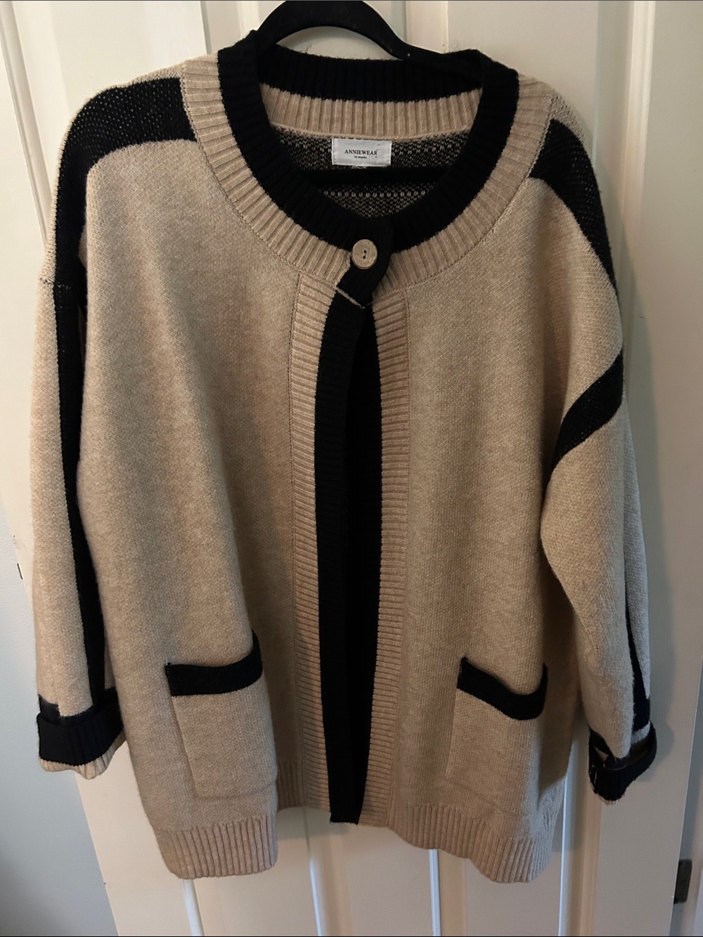 Anniewear Beige Cardigan with Black Contrast Trim